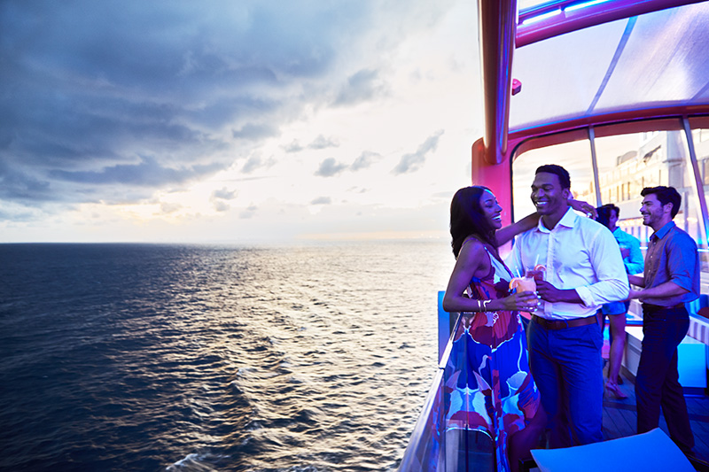 Celebrity Edge, EG, Celebrity Apex, AX, Magic Carpet, night, couple, drinks, bars and lounges, cantilevered, African American, black